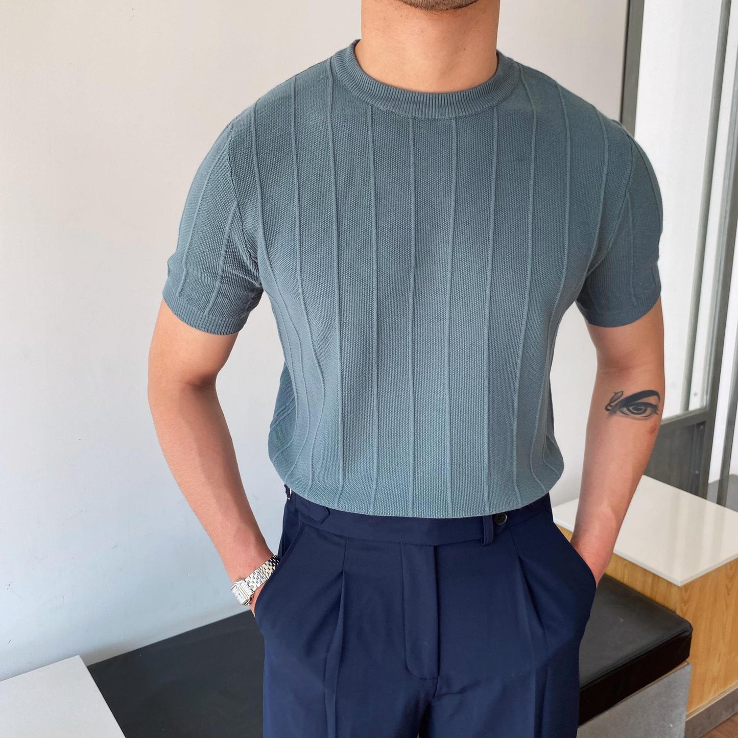 T-shirt tricoté à manches courtes pour homme