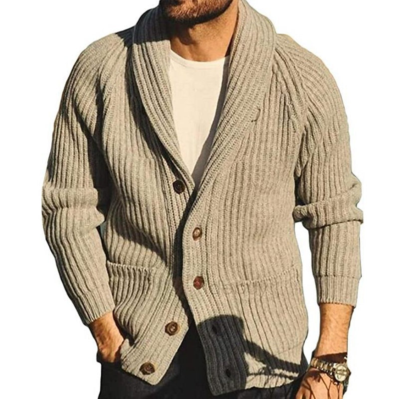 Cardigan homme tricoté à col à revers,