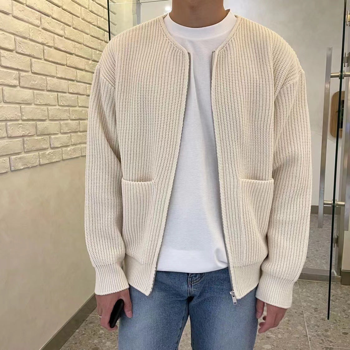 Cardigan homme tricoté avec fermeture zippée