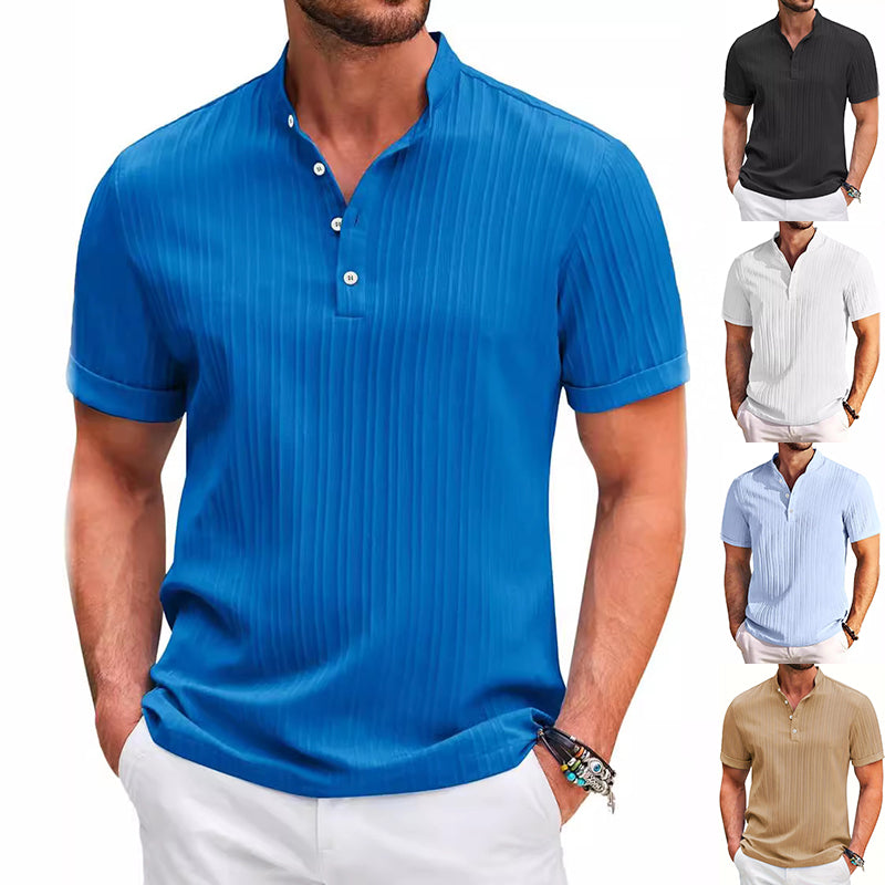T-shirt d’été à manches courtes avec col montant et boutons