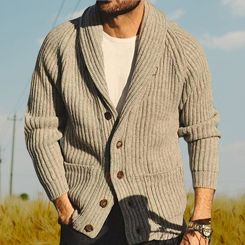 Cardigan homme tricoté à col à revers,